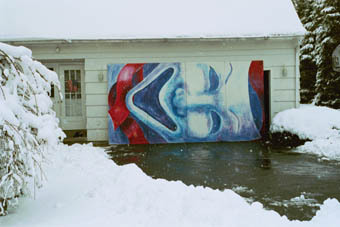 Photograph of Strough Auditorium Theatre Murals - mask comedy -from distance copy web.jpg