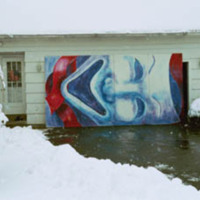 Photograph of Strough Auditorium Theatre Murals - mask comedy -from distance copy web.jpg